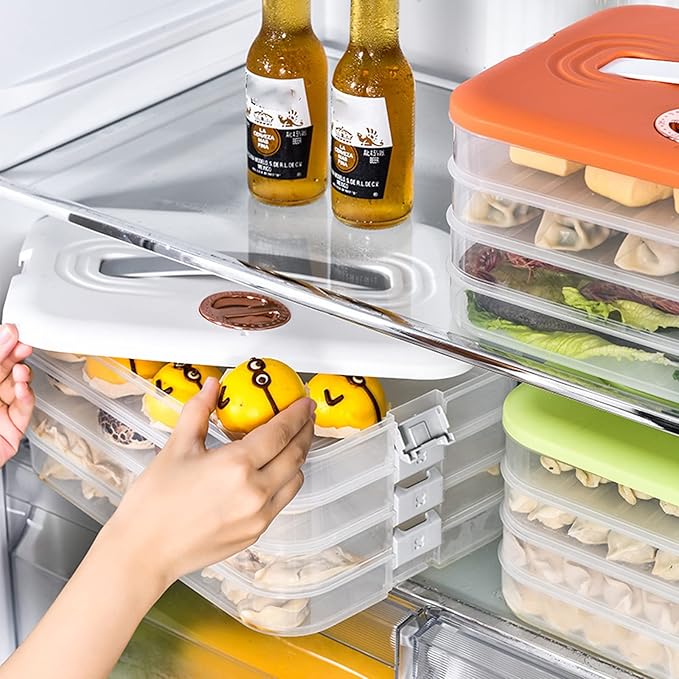 4-Layer Food Storage Containers with Lids Dumpling Storage Box,Good Sealing,Stackable Food Containers