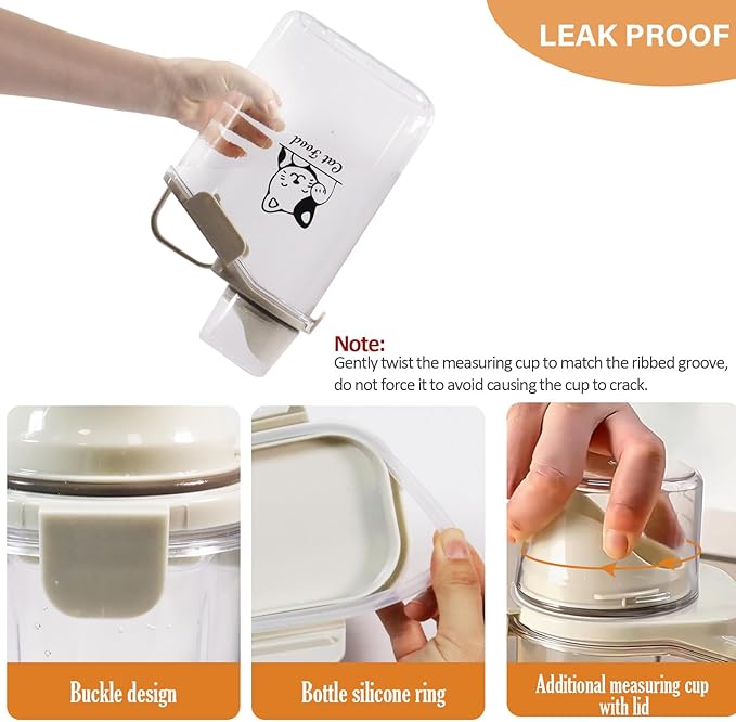 Cat Food Storage Container Airtight |3 Qt/2.8 L Clear Plastic Cat Puppy Food Treats Container with Measuring Cup|Hold up to 3.8 lbs of Pet Food|Portable Food Containers for Travel| BPA Free-NeatNest