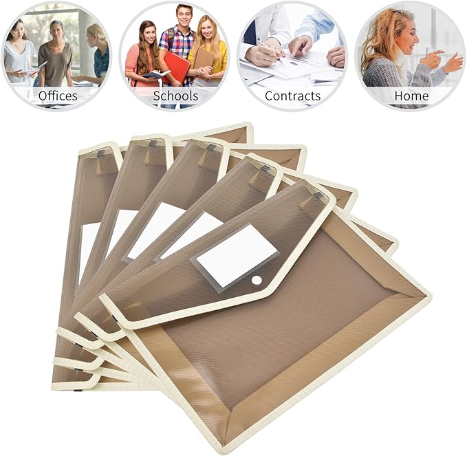 Expanding File Folder Document Organizer with Snap Button, Waterproof Transparent Document Bag, 2.8" Expansion, Letter A4 Expandable File Folder for Home School Office Organization，5 Pack