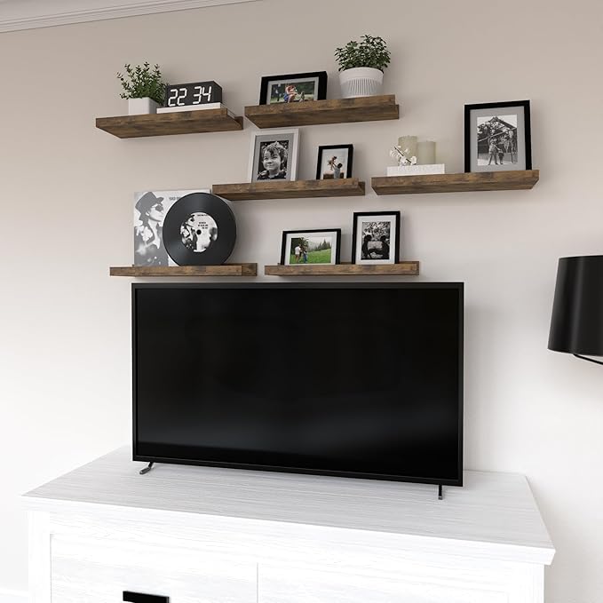 Floating Shelves Set of 6, Farmhouse Wall Shelves with Lip, Display Shelves for Wall Decor, Rustic Picture Ledge for Living Room, Bedroom, Nursery, Bathroom, Pictures, Books, Plants- Brown-NeatNest