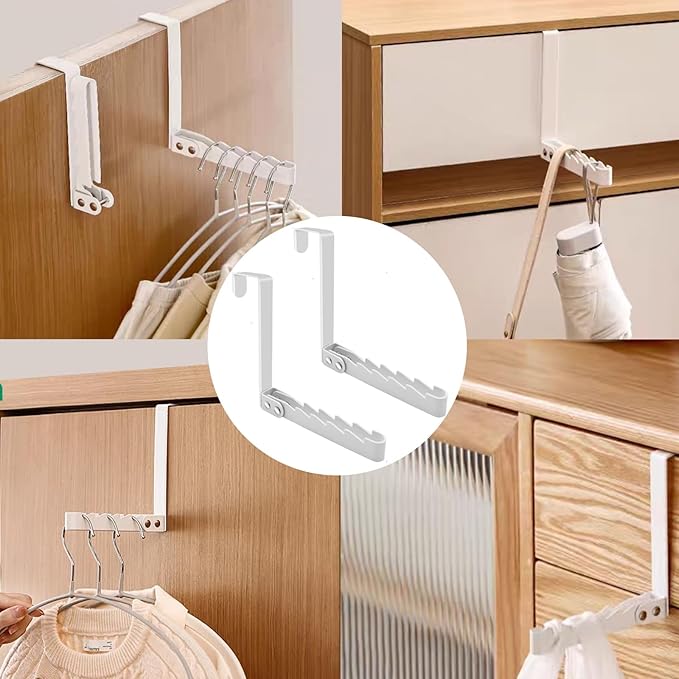 2 Pack Over The Door Hooks Hanger, Sturdy Foldable Over Door Drying Rack for Clothes, Coats, and Towels, Bedroom Bathroom, White