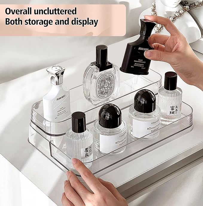 2 Tier 4 rows Nail Polish Organizer Acrylic Display Stand for Nail Polish Holder 2 pack, Nail Art Supplies Storage Rack for Essential Oils, Makeup Brushes, Jewelry, Clear Acrylic Display Case-NeatNest