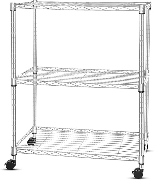 Whitmor 3 Tier Storage Shelving, Heavy Duty with Wheels, Adjustable Steel Organizer, 400 lbs Capacity per Shelf, Max 1200 lbs Total for Garage, Kitchen, Bathroom, 24" L x 14" W x 20" H, Chrome-NeatNest