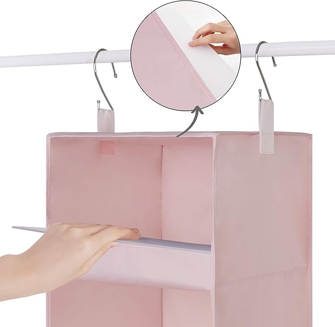 GRANNY SAYS 3-Shelf Hanging Closet Organizer, Collapsible Closet Hanging Shelves, Nursery Hanging Organizer, Pink, 29 ½" H X 12" W X 12" D, 1-Pack-NeatNest
