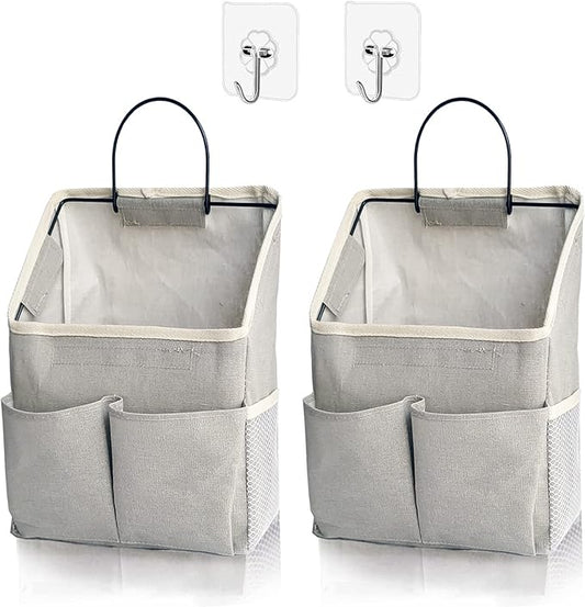 2 Pack Wall Hanging Storage Bag,Wall Hanging Organizer with Pockets, Hanging storage basket for Dormitory Bathroom Bedroom (Grey-upgraded)-NeatNest