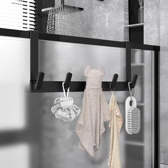 Over The Door Hooks Hanger with Extended Arms, Fit 1 3/8" Door, L7U - Bathroom Accessories and Towel Rack Organizer Holder - Matte Black, 1 Pack