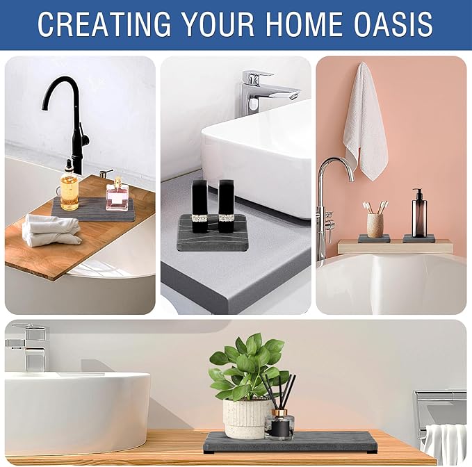 2PCS Water Absorbing Stone Tray, Fast Drying Stone Sink Tray, Water Absorbent Diatomite Trays, Stones Soap Trays, Diatomite Coasters for Kitchen Sink Bathroom Counter, Hand Soap Dish & Holders-NeatNest