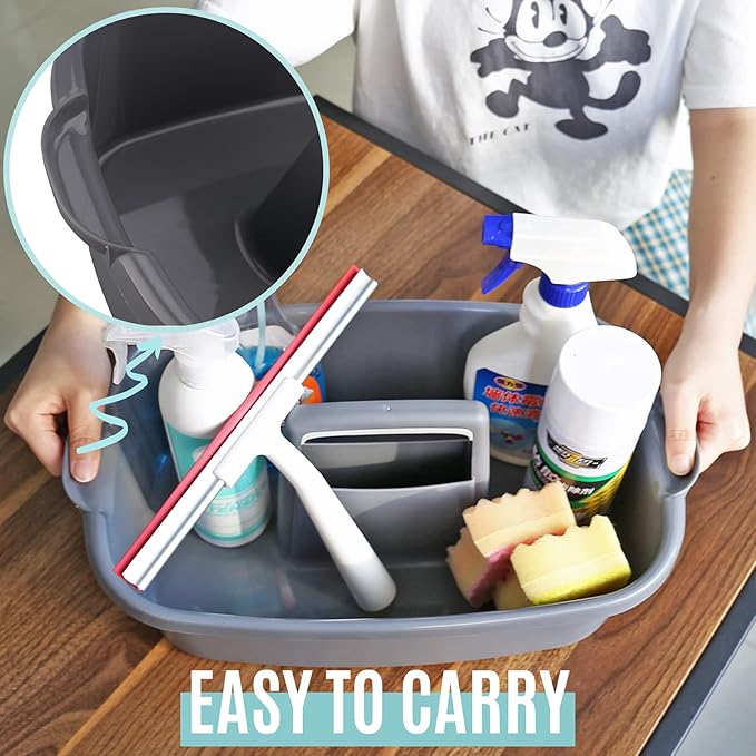 Cleaning Caddy Organizer with Handle, Gray Plastic Bucket for Cleaning Supplies Products, Cleaning Tool Storage Tote, 2 Pack-NeatNest