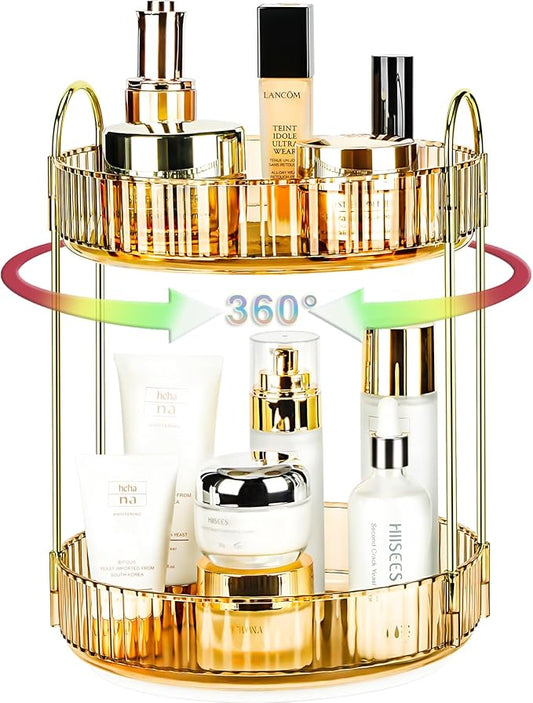 360 Rotating Makeup Organizer - Large Capacity Spinning Perfume & Cosmetic Skincare Holder for Vanity & Countertop (Vibrant Orange, 2 Tier)-NeatNest