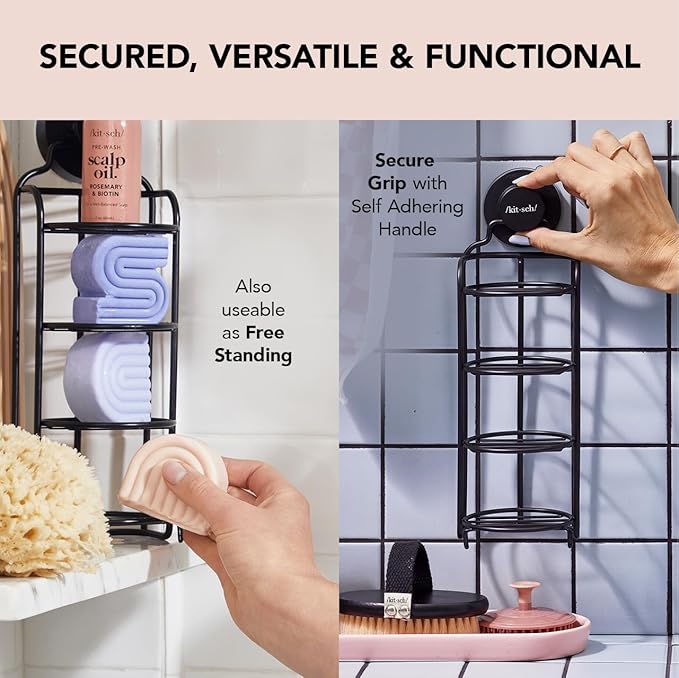 Kitsch Hanging Shower Caddy with Suction Cup – Self-Draining Bar Soap Holder & Shower Caddy for Shampoo Bars, Conditioner Bars & Soap – Rust Proof, Eco-Friendly, Wall Mount or Free-Standing Organizer