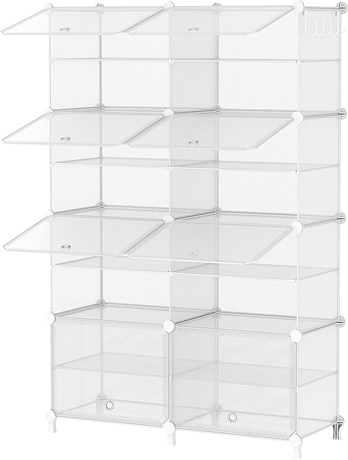 AWTATOS Shoe Rack, 8 Tier Shoe Storage Cabinet with Door, 32 Pair Shoe Organizer Shelves for Closet Hallway Bedroom Entryway, Transparent Twill-NeatNest