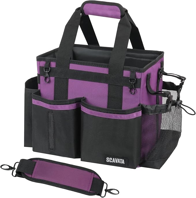 Compact Wearable Cleaning Caddy, Small Cleaning Caddy Supplies Organizer with Handle & Shoulder Straps for Housekeepers, Under Sink & Car Cleaning Tool Organizers Bag (RoyalPurple)-NeatNest