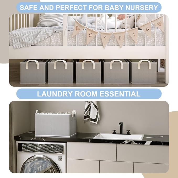 Closet Storage Bins, Fabric Closet Organizers and Storage Basket for Shelves, Collapsible Shelf Baskets for Organizing Shelves, Bedroom Clothes Basket, Gray, 3 Pack-NeatNest