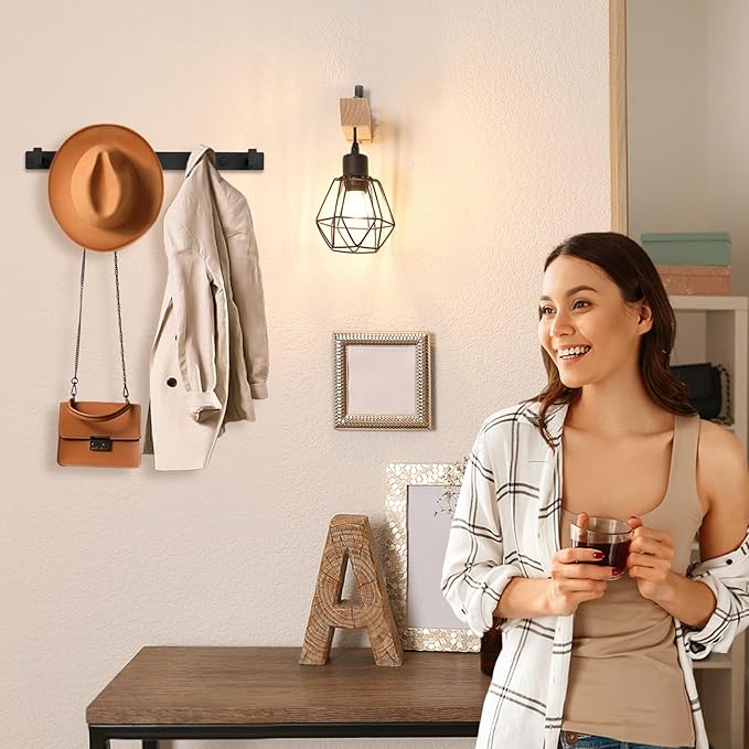 Coat Rack Wall Mount, Metal Coat Hanger with 5 Hooks, Heavy Duty, Black, 2 Pcs-NeatNest