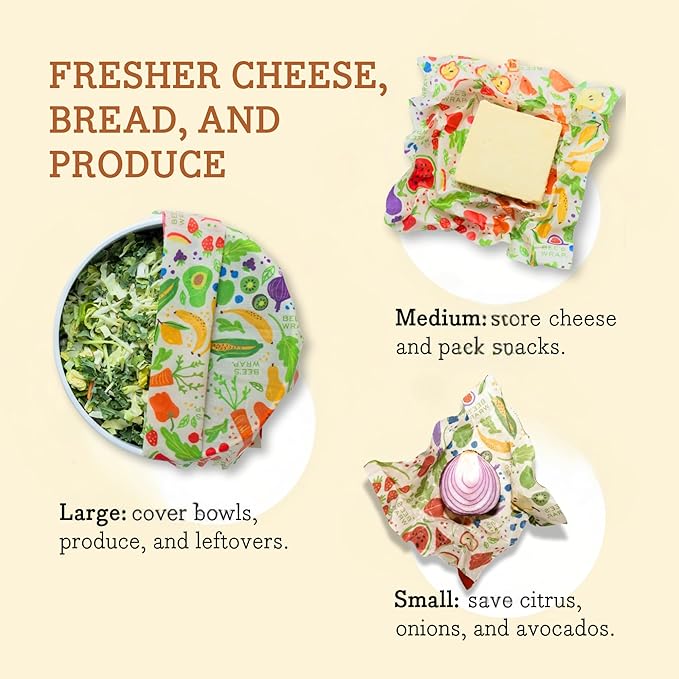 Bee's Wrap Beeswax Wraps for Food - Garden Party 3 Pack (S, M, L) Made in USA Reusable & Organic Food Wraps, Sandwich Wrap & Bowl Covers - Eco-Friendly Alternative to Aluminum Foil & Plastic Wrap-NeatNest