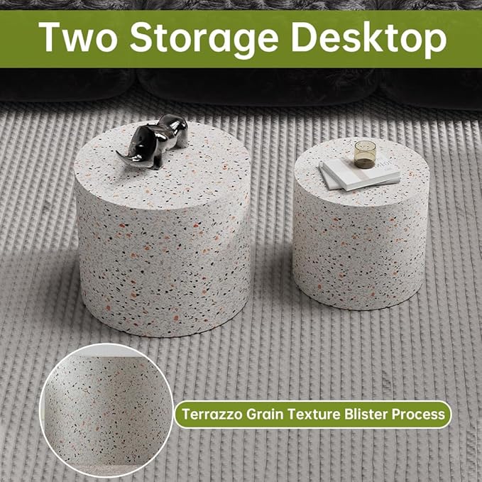 Round Nesting Coffee Tables Modern Terrazzo Coffee Table Small Round Coffee Table Circular Side Table Accent End Table Nesting Coffee Tables Set of 2 for Living Room (Terrazzo)