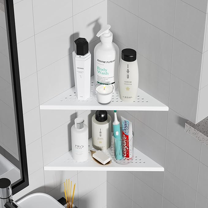 Corner Shower Shelves, 10” Recessed Tile Shower Shelf Matte White, 304 Stainless Steel Grout in Corner Tile Shower Shelves, No Drilling, 2 Pack-NeatNest