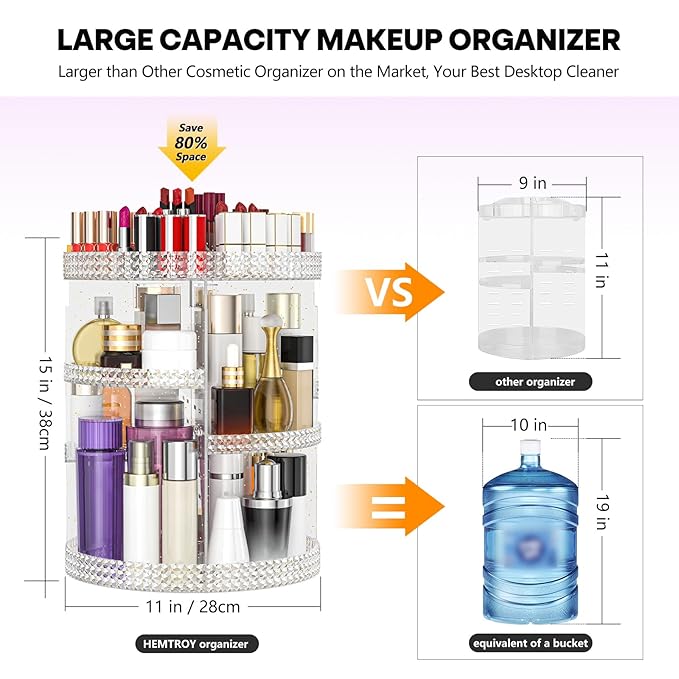360 Degree Rotating Makeup Organizer, Extra Large Capacity Organizador De Maquillaje, Removable 7 Layers Lipstick Organizer Cosmetic Storage Cases Perfume Organizer for Vanity (Glitter)-NeatNest