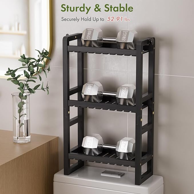 AmazerBath Bamboo Over The Toilet Storage Shelf - 3-Tier Bathroom Organizers and Storage Shelves, 2 in 1 Dual Stable Above Over Toilet Bamboo Shelf Home Storages Rack for Small Bathroom, Black-NeatNest