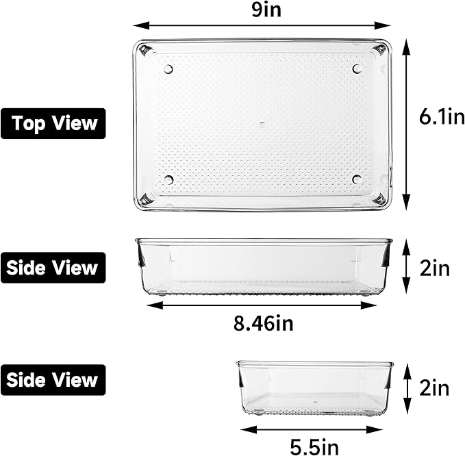 ihomecooker 5 Pack Clear Plastic Drawer Organizer Tray Cutlery Utensil Makeups Drawer Silverware Organizers 6" X 9"-NeatNest