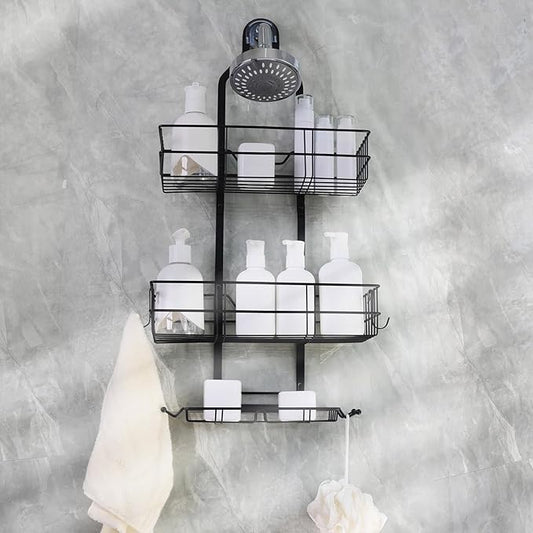 Over the Shower Head Caddy No Drilling black shower caddy hanging Over Showerhead Shower Racks for Shampoo Soap Shower Caddy Hanging with Hooks for Towels Shower Caddy Shelf Organizer Rack