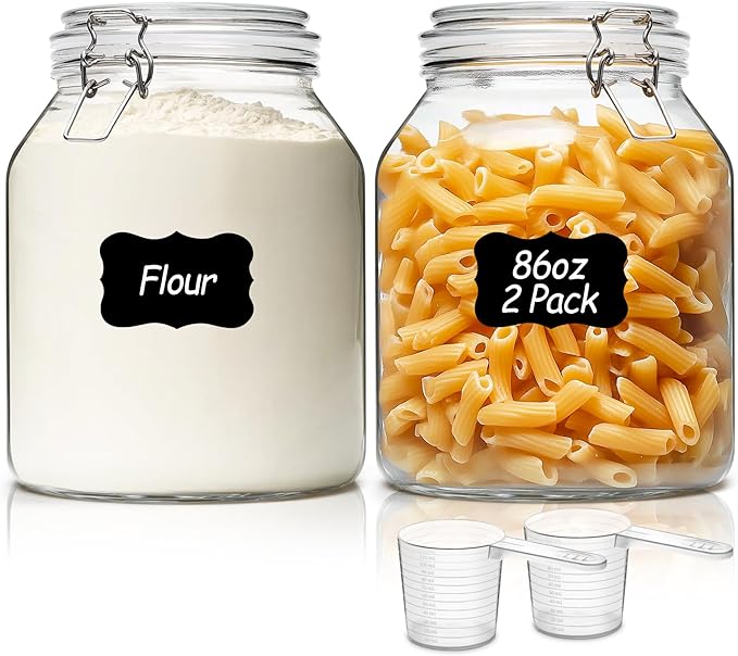 ComSaf Glass Jars with Airtight Lid 86 oz, Wide Mouth Mason Jars, Canning Jars, Large Glass Storage Containers with Lids, Flour Sugar Storage Containers, Large Canister for Rice, Pickle, Set of 2-NeatNest