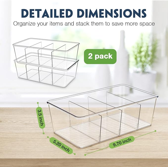 Batoto Pantry Organization and Storage Bins, Refrigerator Organizer Bins – Clear, Kitchen Organization and Storage with Dividers (2 Pack)-NeatNest