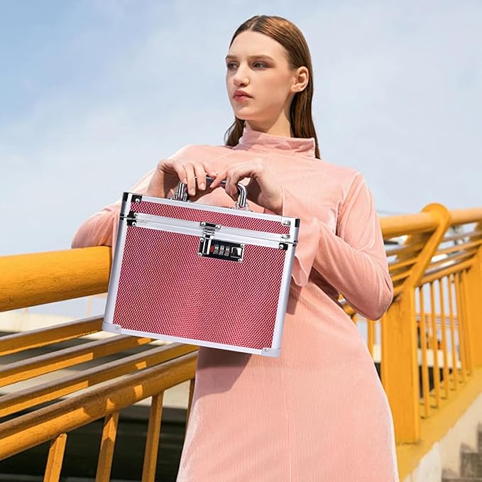 Medication Combination Lock Boxes with Code for Personal Items, Medicine Lockbox for Documents 10 x 7.25 x 7.75 Inches Rose