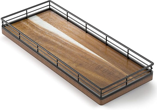 Acacia Wooden Decorative Tray, 11.2" L Coffee Table Tray for Kitchen Countertop Soap Sponge Holder for Dresser Perfume Jewelry Candle Nightstand Table Centerpieces for Dining Room Decor-NeatNest