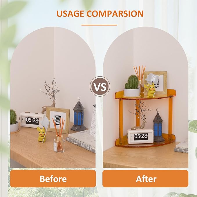 2 Tier Countertop Corner Organizer Shelf 7x7x8 Inch, Orange Acrylic Bathroom Corner Shelf for Countertop, Vanity Storage for Skincare, Cosmetics, Perfume-NeatNest