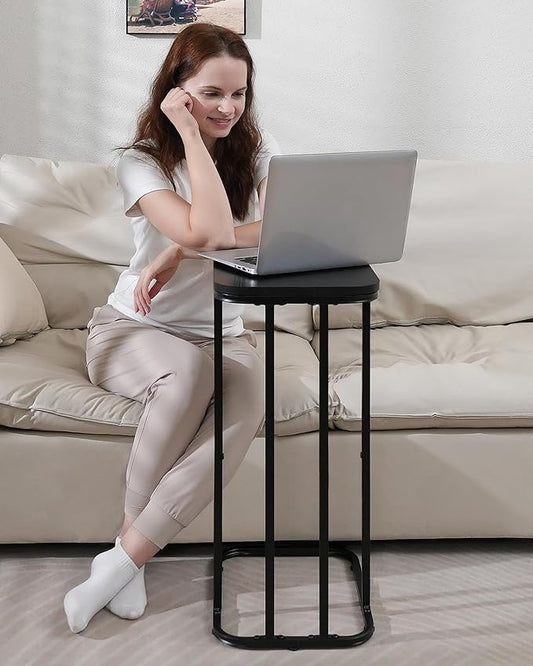 C Shaped End Table Set of 2, Small Side Table for Sofa and Bed, Couch Tables That Slide Under, Tall Tv Tray Table for Living Room, Bedroom, Ebony Black-NeatNest