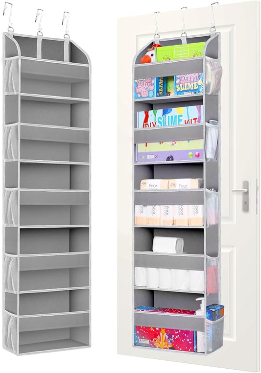 2 Pack Over The Door Storage Organizer with 5 Pockets 10 Mesh Side Pockets, 44 lbs Weight Capacity Door Hanging Organizers and Storage for Bedroom,Bathroom,Nursery,Pantry,Dorm(Light Gray)-NeatNest
