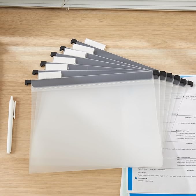 20 Piece Transparent Hanging Folder, Letter Size, with 1/5 Cut Adjustable Label, polyethylene Hanging File Folder 9.5x11 inch, Suitable for Office, Home, School