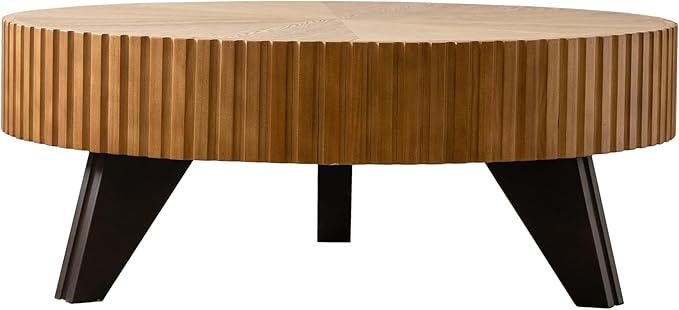 kevinplus 35.4'' Walnut Round Coffee Table Wood Modern Coffee Table for Living Room, Easy Assembly, Walnut