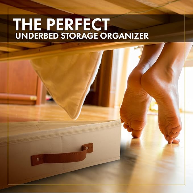 HOMELUX THEORY 2pc Low Profile Under Bed Storage Containers, Thin Under Couch Storage Organizer with Bins & Lids, Underbed Storage Box Ideal for Seasonal Clothes, Blankets, Fabric & Shoes (Ivory)-NeatNest