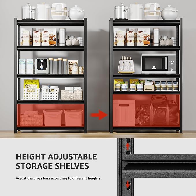 5 Tier Metal Storage Shelves, 3000LBS, 84" H x 55.12" W x 23.62" D, Heavy Duty Garage Shelving, Adjustable Shelving Unit for Warehouse, Basement, Kitchen, Store Display, Flower Stand, Black-NeatNest