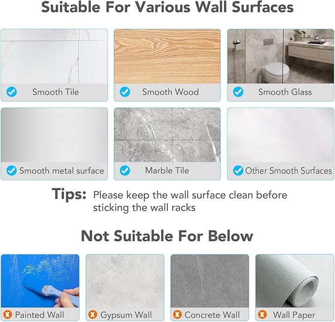 Mop Broom Holder No Drill, Mop Broom Organizer Wall Mounted Heavy Duty with Hooks Hanger, Self Adhesive Stainless Steel 4Pcs for Bathroom, Kitchen, Office (Silver)-NeatNest