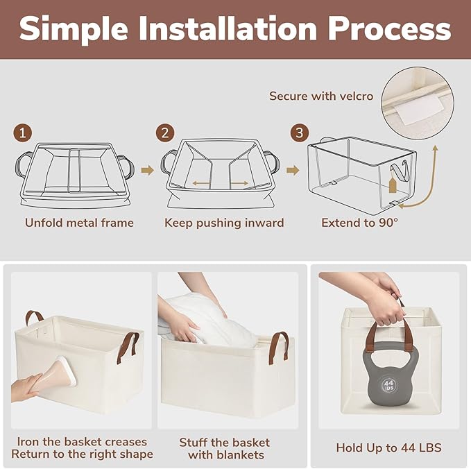 CHICVITA Storage Bins for Shelves, Closet Bins for Organization, Collapsible Storage Baskets for Towels, Rectangle Basket for Bedroom, 14 ¾" L x 10 ¼" W x 8 ¼" H, Beige, 2-Pack-NeatNest