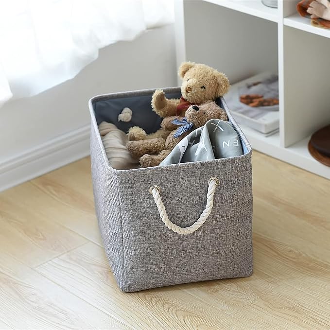TheWarmHome Storage Basket for Organizing - 16x12x12 inch 3 Pack Fabric Storage Cubes, Cube Storage Bin for Shelves Closet Organizer Cloth Gift Toy (Grey)-NeatNest