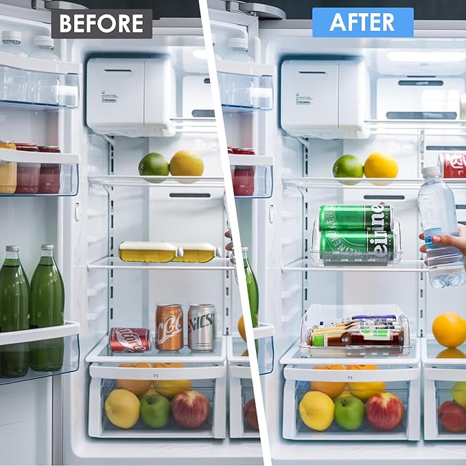2 Packs Clear Width Adjustable Soda Can Organizer for Refrigerator Expandable Soda Can Dispenser for Beer Soda Seltzer Pop Can Soda Expand Organizer for Fridge Kitchen Pantry