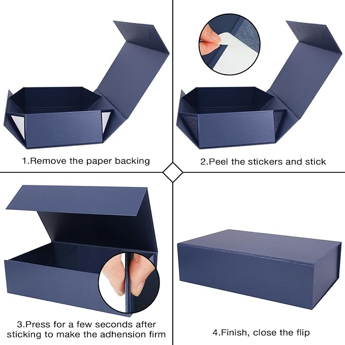 Aimyoo Navy Blue Collapsible Gift Box with Magnetic Closure Lids 10.5x7x3 in, Bridesmaid Groomsmen Proposal Box, Medium Rectangle Box for Present Graduation Storage 3 Pack-NeatNest