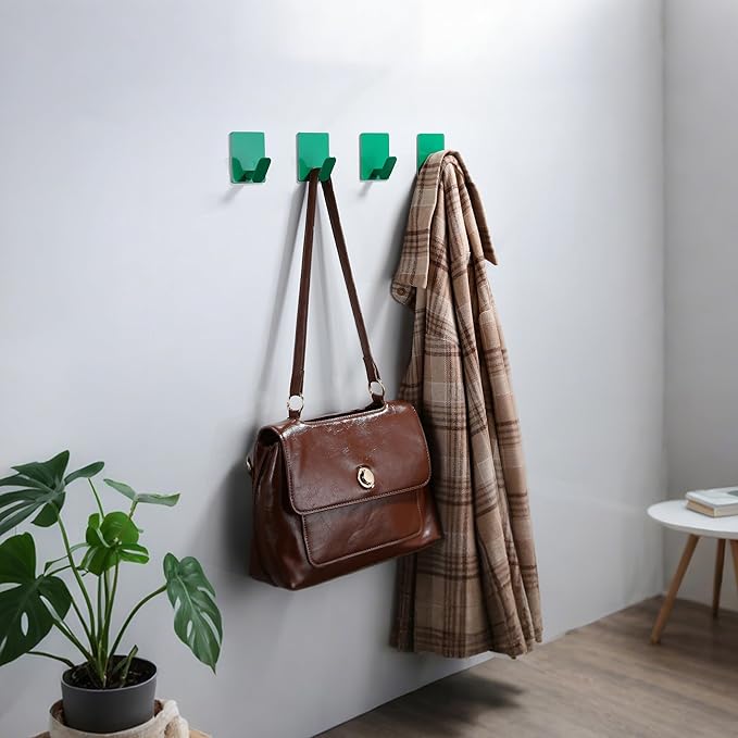 DELITON 4 Pack Green Wall Hooks for Hanging Towels, Robe, Coat, Decorative Shower Hooks Stainless Steel Rust Proof-NeatNest
