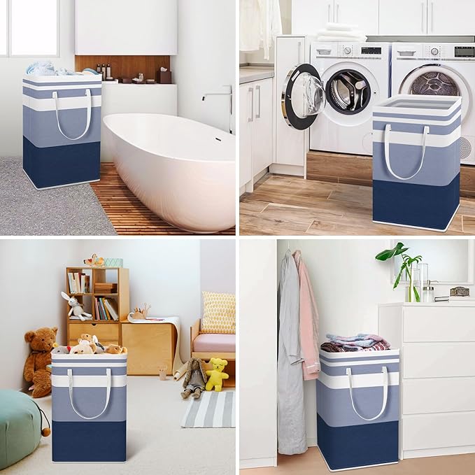 HomeHacks 2-Pack Large Laundry Basket, Waterproof, Freestanding Laundry Hamper, Collapsible Tall Clothes Hamper with Extended Handles for Clothes Toys in the Dorm and Family (Blue, 88L)-NeatNest
