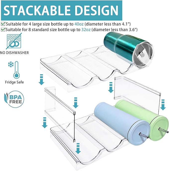 Homecor 5 Pack Water Bottle Organizer, Upgrade Stackable Kitchen Home Pantry Organization and Storage, Plastic Water Bottle Holder for Fridge Cabinet Cupboard Storage, Wine Tumbler Mug Cup Organizer-NeatNest