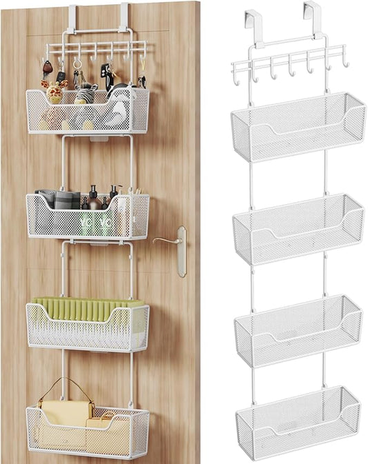 HapiRm Over Door Organizer Storage - Hanging Door Organizer with 4 Metal Large Capacity Baskets and Adjustable Coat Hook for Bathroom Bedroom Kitchen Pantry Closet Cabinet-NeatNest