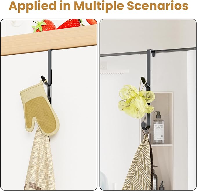 Over the Door Hooks hanger,over the door towel hook Organizer hanging for coat clothes backpack hat purse Metal Towel Rack Back of Shower for Bathroom,Dorm,Bedroom,Kitchen,Office Closet (Black-3Packs)