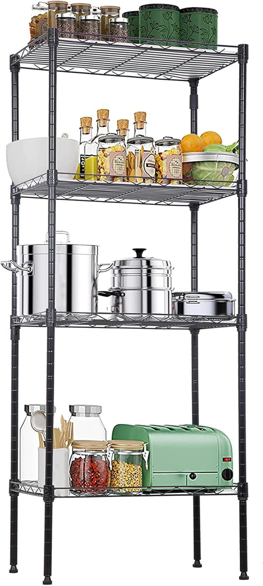 4-Tier Metal Wire Shelving Unit Kitchen Shelf Organizer Height Adjustable Storage Rack Utility Snack Shelf, NSF Certified Storage Shelves for Laundry Bathroom Kitchen Pantry Organization-NeatNest