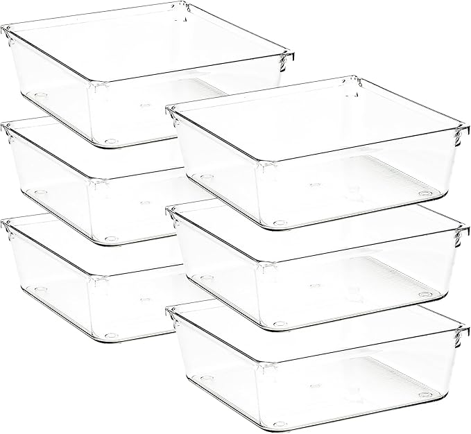 6 Pack Drawer Organizer - 6" X 6" Clear Acrylic Storage Bins with Non-Slip Pads, Versatile Desk Tray for Makeup, Jewelry, Kitchen, Bathroom, and Office Organization-NeatNest