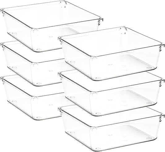 6 Pack Drawer Organizer - 6" X 6" Clear Acrylic Storage Bins with Non-Slip Pads, Versatile Desk Tray for Makeup, Jewelry, Kitchen, Bathroom, and Office Organization-NeatNest