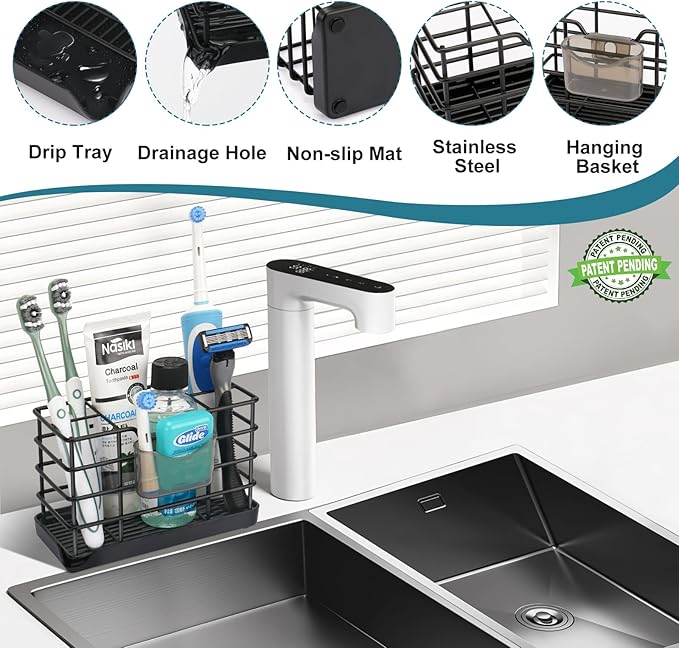 Toothbrush Holders for Bathrooms, Stainless Steel Bathroom Toothbrush Holder Kids Electric Tooth Brush Holder and Toothpaste Holder for Bathroom Accessories Organizer with Tray, Multi-Slots (Large)